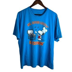 Peanuts T Shirt XL Snoopy Mr. Good Lookin Is Cookin Blue Adult